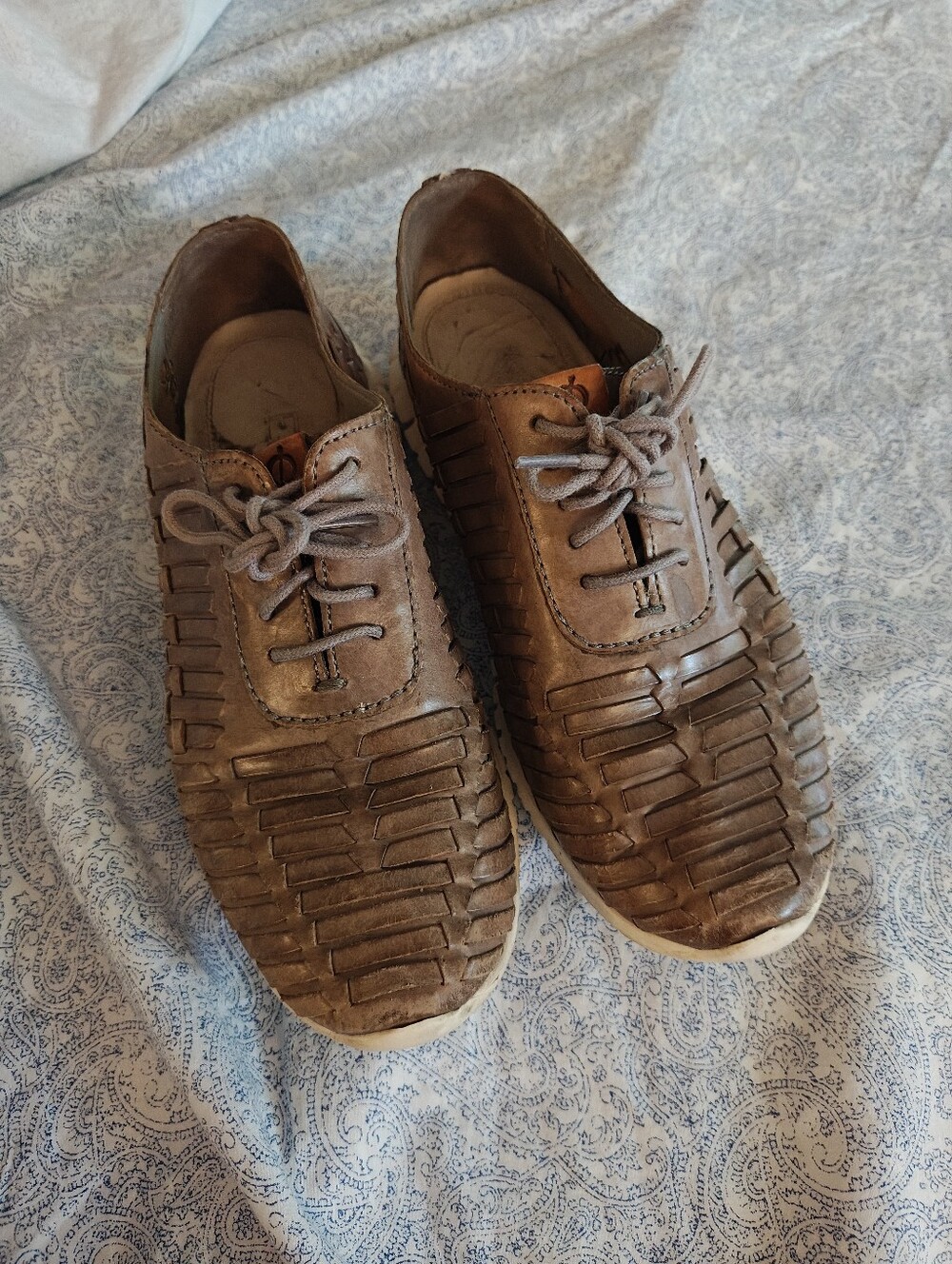 Women's Cole Haan Zero Grand Taupe/Tan Woven Leather Lace-up Sneakers Size 5